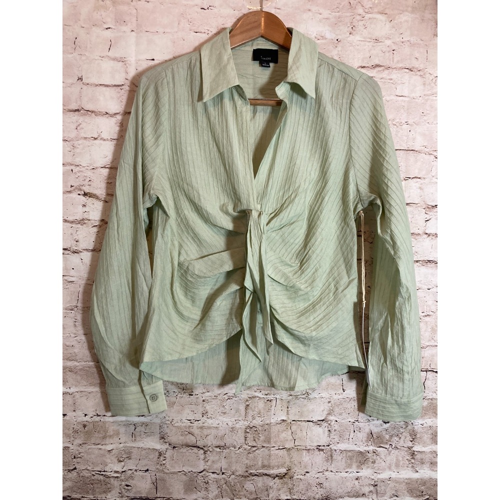 Lumiere Top Womens Large Light Sage Ruched Tie Front Feminine Soft Girl Cropped